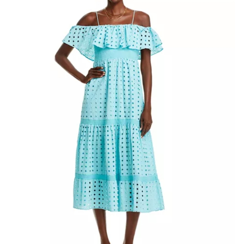 NWT T Tahari Eyelet Midi Dress  Medium